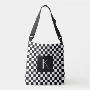 retro schackbräde med din monogram axelväska