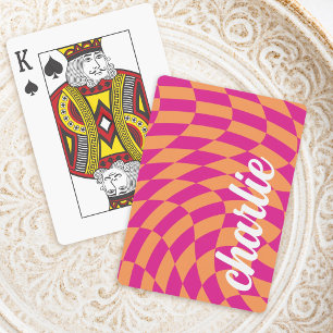 Retro schackbräde virvel våg het rosa orange casinokort