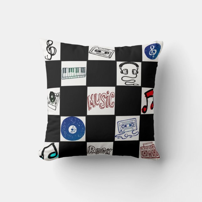 Retro schackbrädemusikkassetter & mer kudde (Framsida)