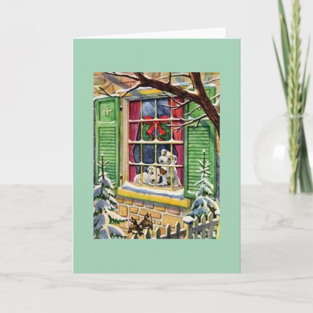 Retro Schnauzer Puppy-julkort Kort (Framsida)