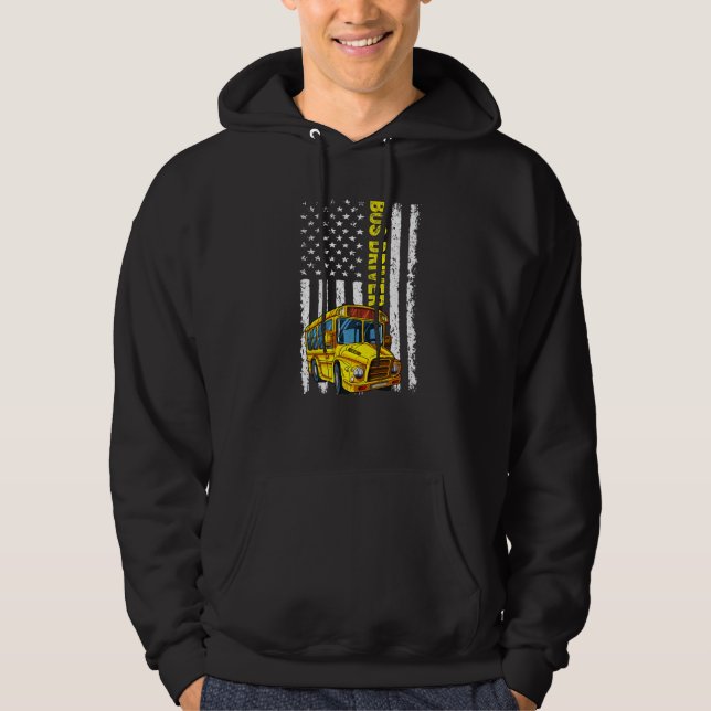 Retro School Bus Driver  Patriotic American Flag Hoodie (Framsida)