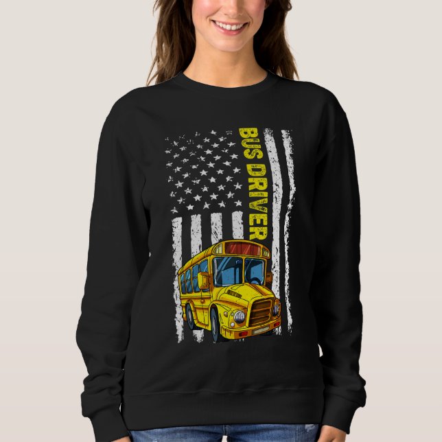 Retro School Bus Driver   Patriotic American Flag T Shirt (Framsida)
