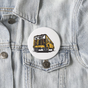 Retro School Buss Vintage Gult Knapp