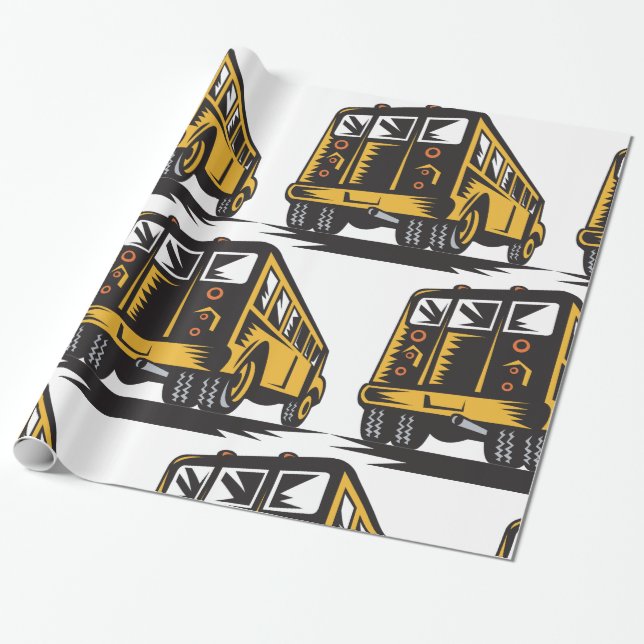 Retro School Buss Vintage Gult Presentpapper (Utrullad)