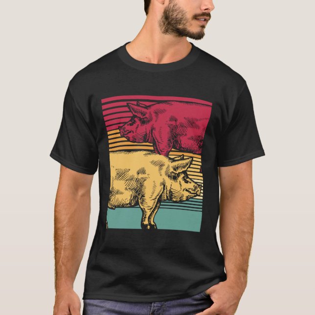 Retro Schwein T Shirt (Framsida)