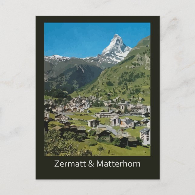 Retro Schweiz reser Zermatt och Matterhorn Vykort (Framsida)