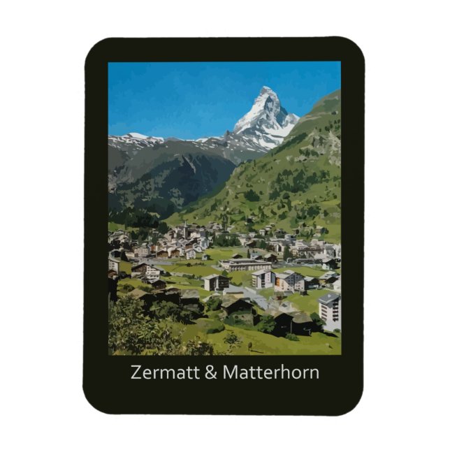 Retro Schweizisk resa Zermatt och Mount Matterhorn Magnet (Vertikal)