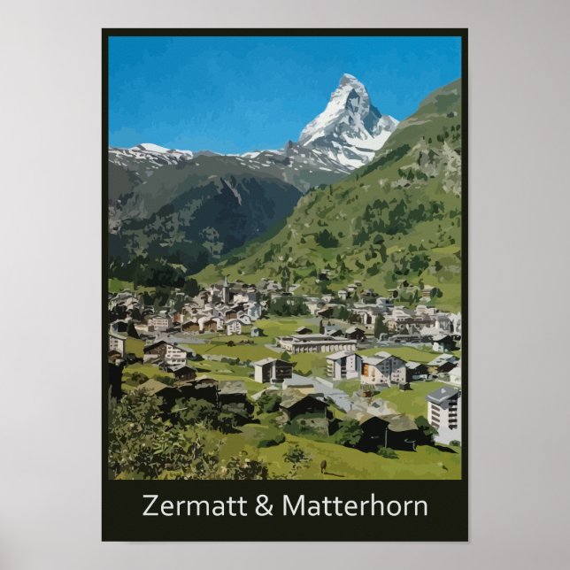 Retro Schweizisk resa Zermatt och Mount Matterhorn Poster (Framsidan)