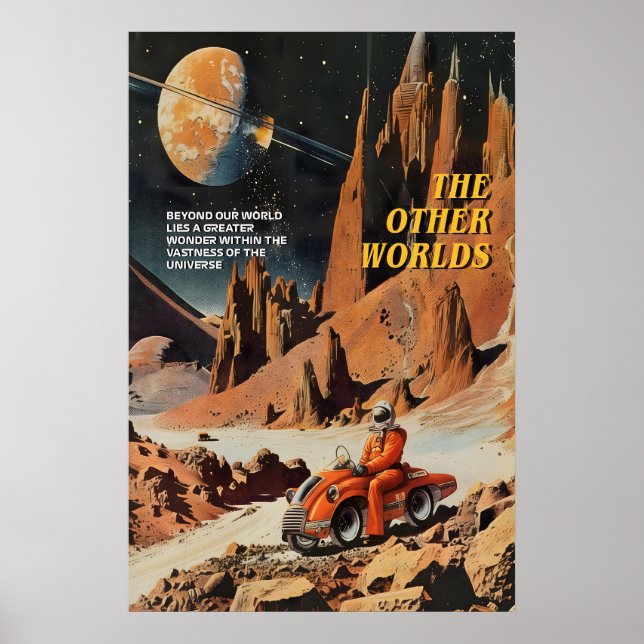 Retro Sci-Fi Art Print Galactic Scooter Ride Poster (Framsidan)