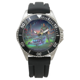 Retro Sci Fi Astronaut Galaktisk Gräsmatta Serieti Armbandsur