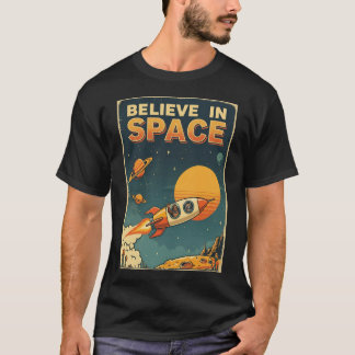 Retro Sci-Fi Bigfoot Raccoon Believe In Space T Shirt