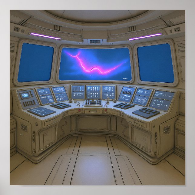 Retro Sci-Fi Cockpit: Pilotens Uplink-Konsoll Kons Poster (Framsidan)