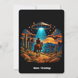 Retro Sci-Fi Cowboy UFO Alien Ökenlandskap Inbjudningar