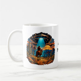 Retro Sci-Fi Cowboy UFO Alien Ökenlandskap Kaffemugg
