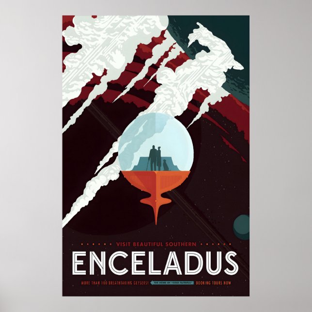 Retro Sci-Fi Enceladus Resoraffisch  Futuristisk Poster (Framsidan)