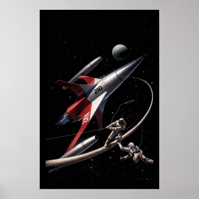 Retro Sci-Fi Fantasy Rymd Astronauter Konst Poster (Framsidan)