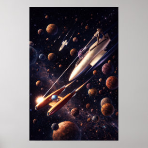 Retro Sci-Fi Fantasy Rymdstridskonst Poster
