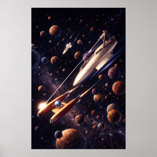 Retro Sci-Fi Fantasy Rymdstridskonst Poster (Framsidan)