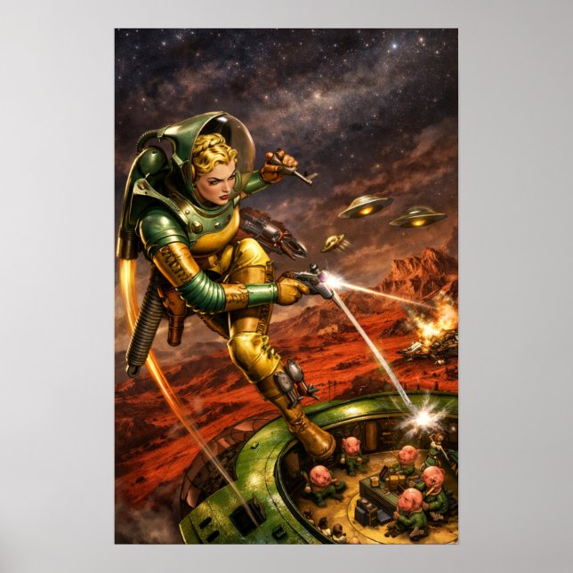 Retro Sci-Fi Fantasy Space Woman Art Poster (Framsidan)