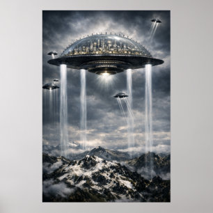 Retro Sci-Fi Fantasy Städer Framtidens Konst Poster