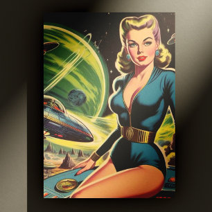 Retro Sci Fi Girl Vykort
