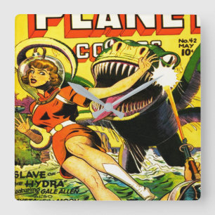RETRO SCI FI GRAPHIC ART FRÅN 1940-talet Fyrkantig Klocka