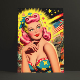 Retro Sci-fi Kitsch Girl Vykort