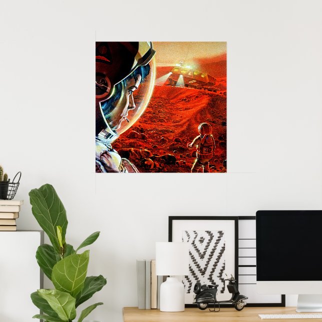 Retro Sci Fi Mars Expedition Astronaut Rymden Poster (Hemmakontoret)