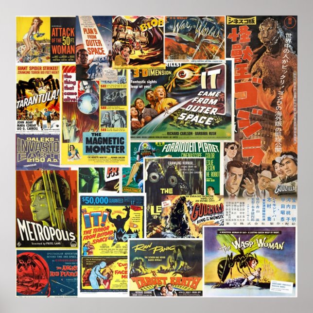 Retro Sci Fi Movies Collage Poster (Framsidan)