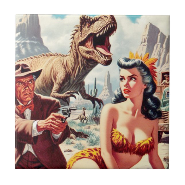 Retro Sci-Fi Pin Up Kakelplatta (Framsidan)