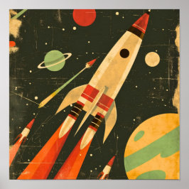 Retro Sci-Fi Raket Rymd Illustration Design Poster