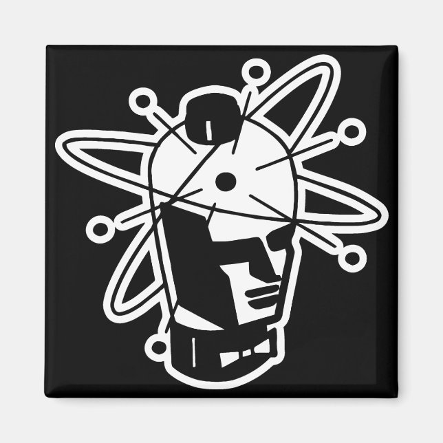 Retro Sci-Fi Robot Head - Black & White Magnet (Framsidan)