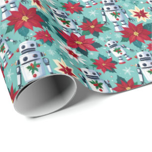 Retro: Sci-Fi Robots och Poinsettias Presentpapper