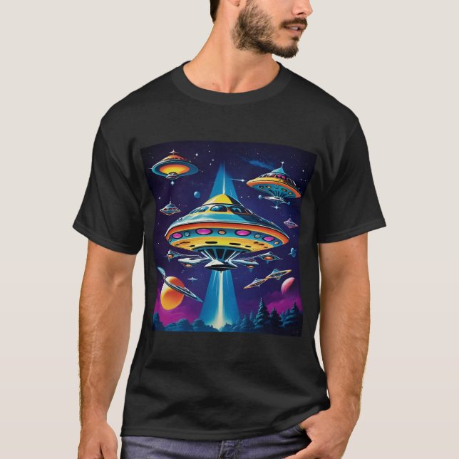 Retro Sci-Fi Rocket-Frakt T Shirt (Framsida)