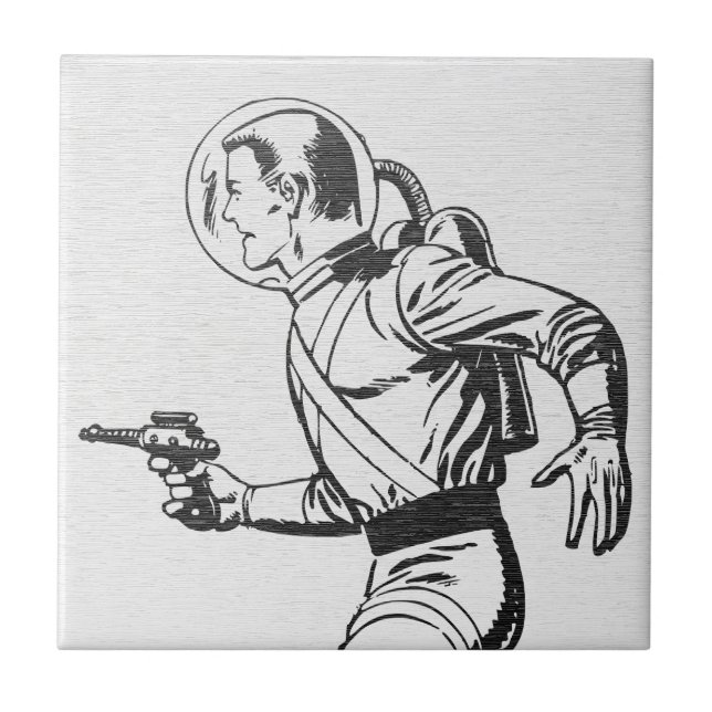 Retro Sci-Fi Rymdman Kakelplatta (Framsidan)