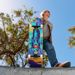 Retro Sci Fi Rymdraket Färgglad Skateboarddäck Mini Skateboard Bräda 18,5 Cm