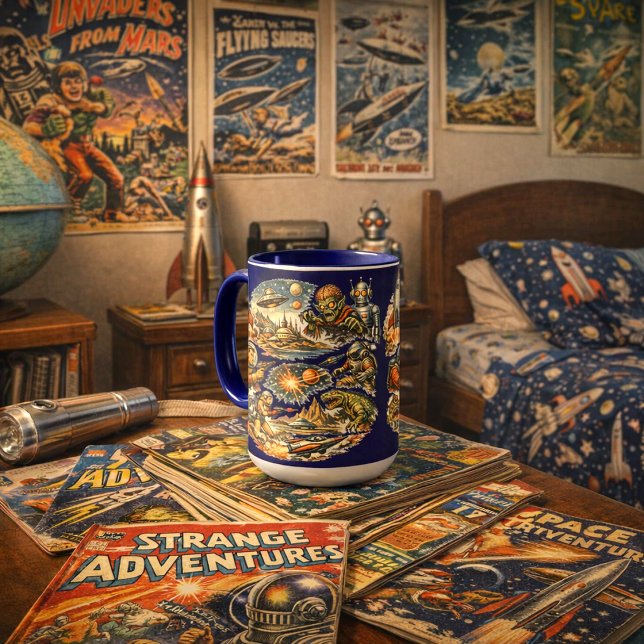 Retro Sci-Fi Serietidningskonst Vignett Mönster Mugg (Skapare uppladdad)