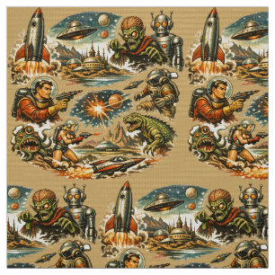 Retro Sci-Fi Serietidningskonst Vignett Mönster Tyg