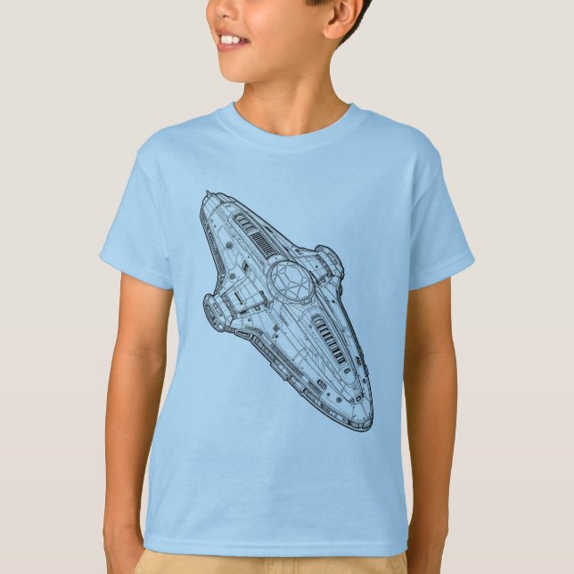 Retro Sci Fi Spaceship Blueprint Art T Shirt (Framsida)
