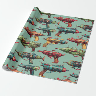 Retro Sci-Fi Strålvapen Mönster Inpackningspapper Presentpapper