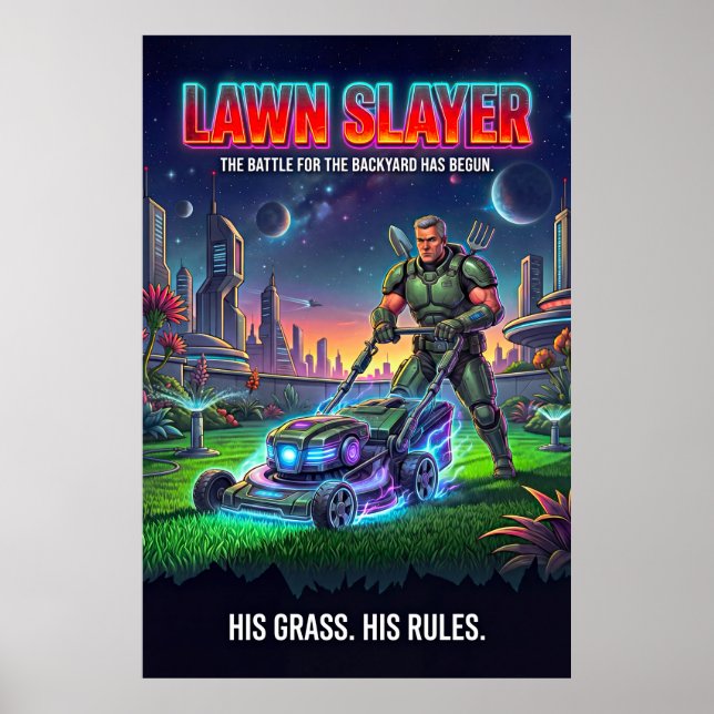 Retro Sci Fi Tactical Lawn Hero Parody Poster (Framsidan)