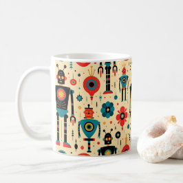 Retro Sci Fi Tecknad Robot Mönster Kaffemugg