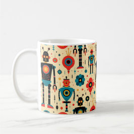 Retro Sci Fi Tecknad Robot Mönster Kaffemugg
