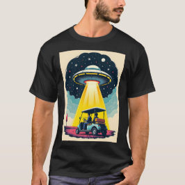 Retro Sci Fi Tecknad Rocket Frakt och Golf Cart T Shirt