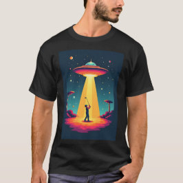 Retro Sci Fi Tecknad Rocket Frakt och Golfer T Shirt