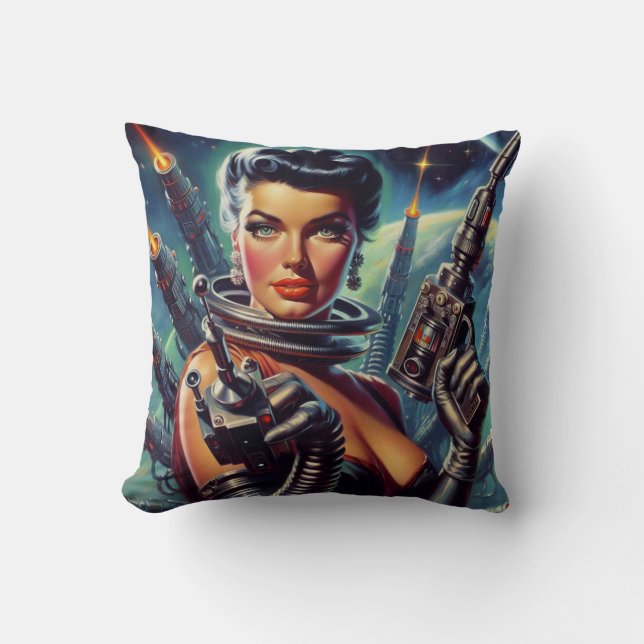 Retro Sci-Fi Woman-målning Kudde (Framsida)