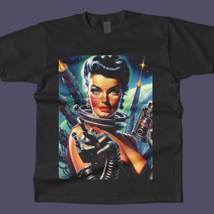 Retro Sci-Fi Woman-målning T Shirt