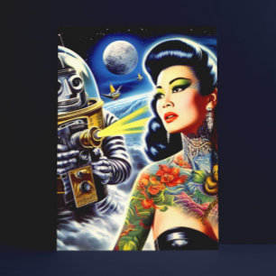 Retro Sci-fi Woman Vykort