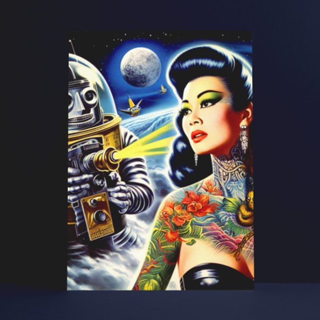 Retro Sci-fi Woman Vykort (Skapare uppladdad)