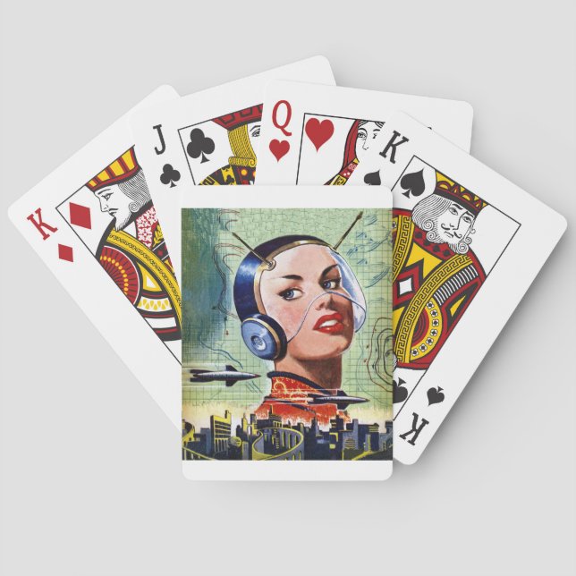 Retro science fiction som leker kort spel kort (Baksidan)